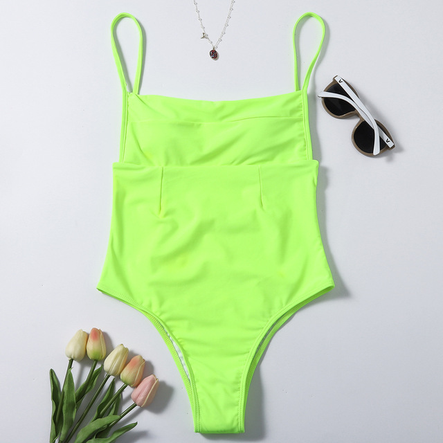 Neon zielony jednoczęściowy strój kąpielowy 2021 dla kobiet z paskiem V127G - Wianko - 3