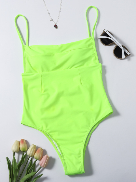 Neon zielony jednoczęściowy strój kąpielowy 2021 dla kobiet z paskiem V127G - Wianko - 2