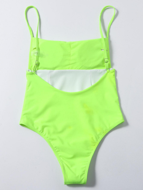 Neon zielony jednoczęściowy strój kąpielowy 2021 dla kobiet z paskiem V127G - Wianko - 4