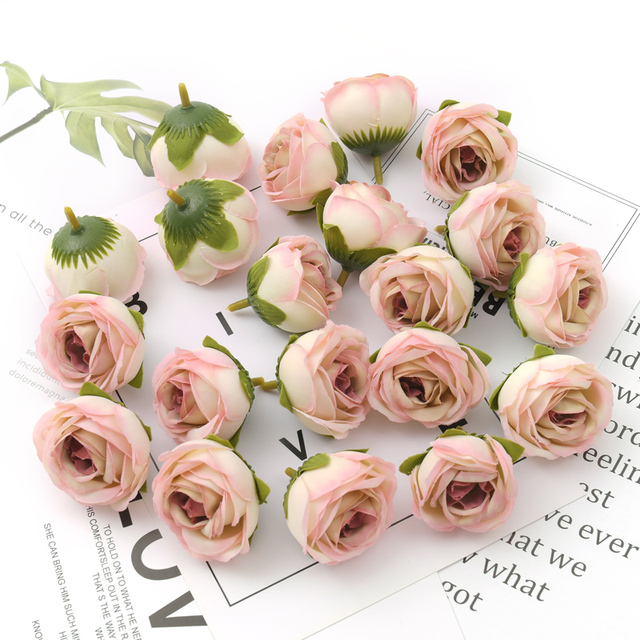 50 sztuk białych pąków róż sztucznych kwiatów jedwabnych o średnicy 4 cm - dekoracje ślubne, wieniec DIY, scrapbooking, rzemiosło - Wianko - 15