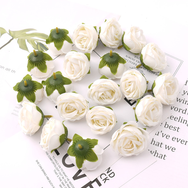50 sztuk białych pąków róż sztucznych kwiatów jedwabnych o średnicy 4 cm - dekoracje ślubne, wieniec DIY, scrapbooking, rzemiosło - Wianko - 14