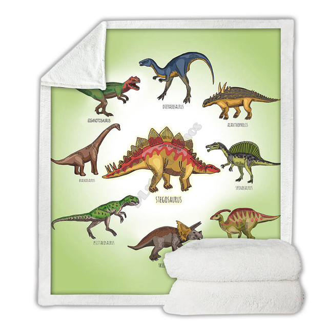 Przytulny koc z polaru Dinozaur Premium, 3D, drukowane, Sherpa, narzuta na łóżko - tekstylia domowe - Wianko - 3