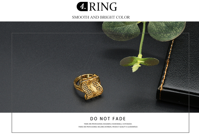 Złoty naszyjnik, pierścionek, bransoletka i kolczyki - zestaw biżuterii ślubnej Aniid złota afrykańska 24K dubaj+ wesele - Wianko - 6