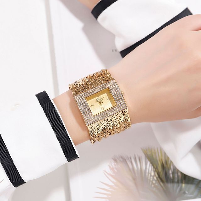 Zegarek damski 2021 Cacaxi z ruchem kwarcowym, stal nierdzewna w kolorze różowego złota, diamentowa bransoletka - Wianko - 1