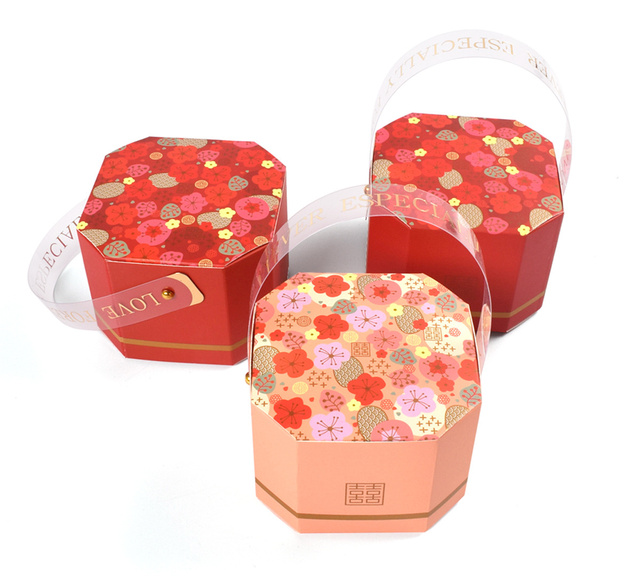 Czekoladki w plastikowym pudełku z torbą na prezent - 20/50/100 sztuk - małe ośmiokątne pudełko z chińskimi kwiatami - Wianko - 1