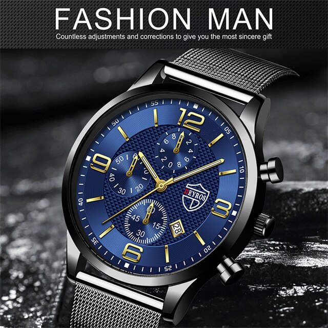 Zegarek męski luksusowy z ultra-cienką siatką ze stali nierdzewnej i paskiem ze skóry - Reloj hombre kwarcowy - Wianko - 1