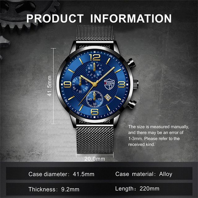Zegarek męski luksusowy z ultra-cienką siatką ze stali nierdzewnej i paskiem ze skóry - Reloj hombre kwarcowy - Wianko - 3
