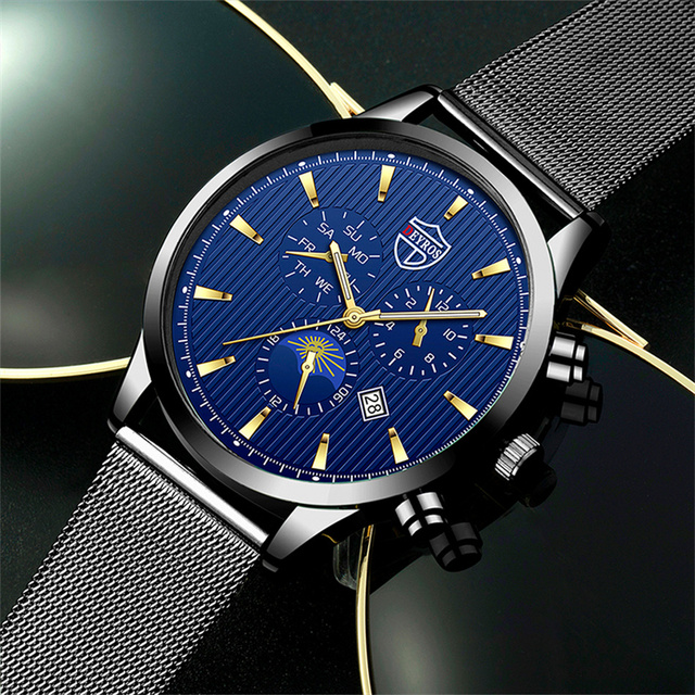 Zegarek męski luksusowy z ultra-cienką siatką ze stali nierdzewnej i paskiem ze skóry - Reloj hombre kwarcowy - Wianko - 8