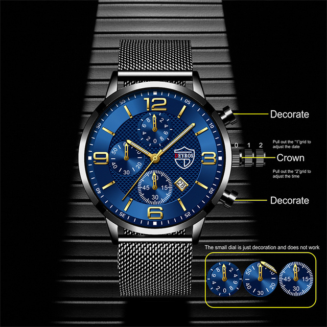 Zegarek męski luksusowy z ultra-cienką siatką ze stali nierdzewnej i paskiem ze skóry - Reloj hombre kwarcowy - Wianko - 6