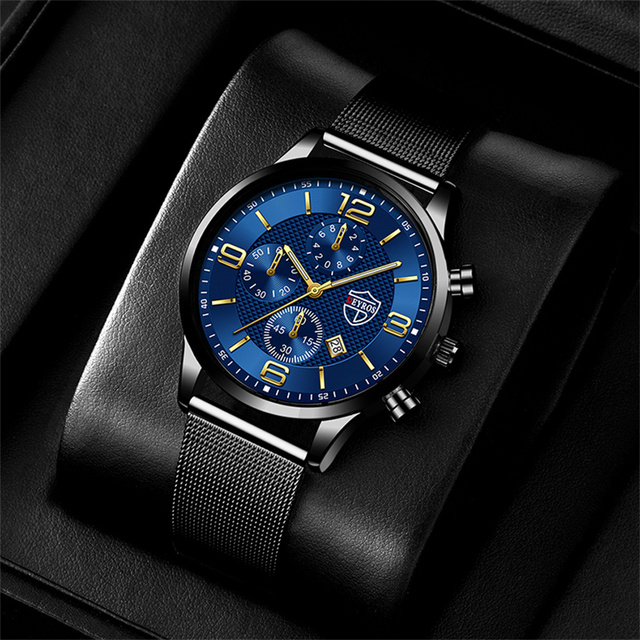 Zegarek męski luksusowy z ultra-cienką siatką ze stali nierdzewnej i paskiem ze skóry - Reloj hombre kwarcowy - Wianko - 14