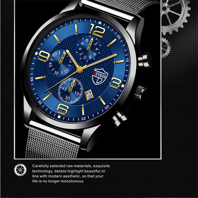 Zegarek męski luksusowy z ultra-cienką siatką ze stali nierdzewnej i paskiem ze skóry - Reloj hombre kwarcowy - Wianko - 13
