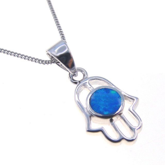 Naszyjnik Hamsa z niebieskim opalem - biżuteria dla kobiet (925 Sterling Silver) - Wianko - 3