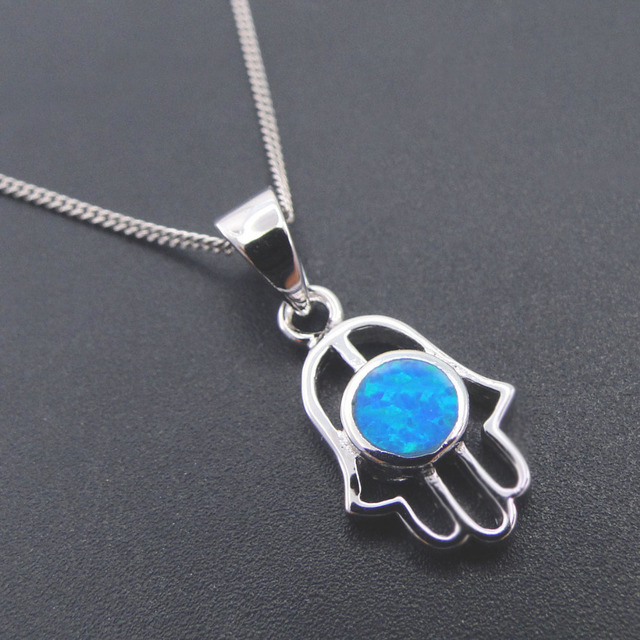 Naszyjnik Hamsa z niebieskim opalem - biżuteria dla kobiet (925 Sterling Silver) - Wianko - 6
