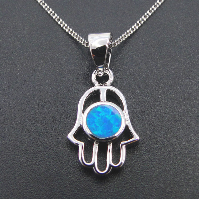 Naszyjnik Hamsa z niebieskim opalem - biżuteria dla kobiet (925 Sterling Silver) - Wianko - 7