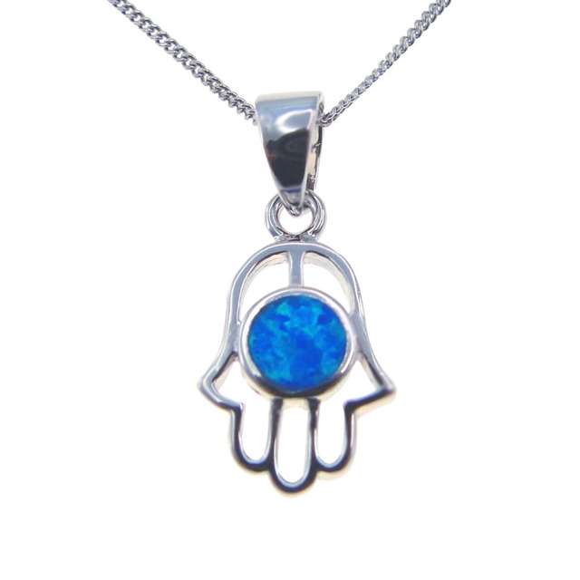 Naszyjnik Hamsa z niebieskim opalem - biżuteria dla kobiet (925 Sterling Silver) - Wianko - 4