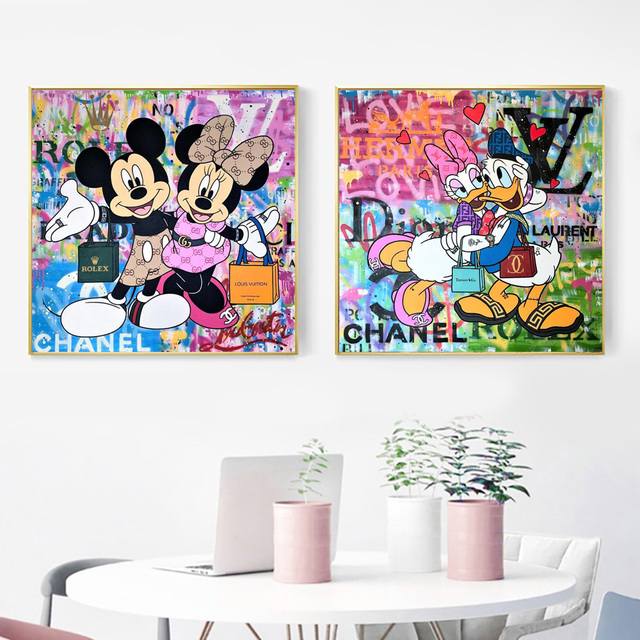 Obraz na płótnie Disney Art Fashion z motywem Myszki Miki i Kaczora Donalda - luksusowa dekoracja ściany w stylu artystycznym i graffitowym - Wianko - 6