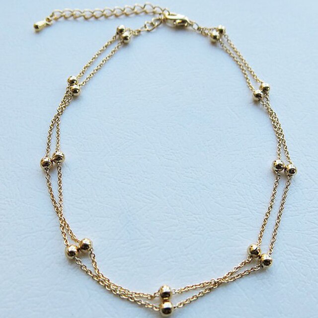 Złoty metalowy podwójny łańcuszek na kostkę - bransoletka dla stóp - biżuteria na plażę lato - Wianko - 2
