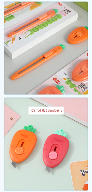 Mini nóż introligatorski Cartoon Kawaii - Piękny Mini marchewkowy, truskawkowy, ręcznie wykonany Cutter - idealny dla studentów i do szkoły - Wianko - 1