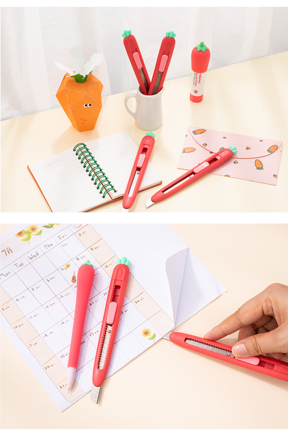 Mini nóż introligatorski Cartoon Kawaii - Piękny Mini marchewkowy, truskawkowy, ręcznie wykonany Cutter - idealny dla studentów i do szkoły - Wianko - 4