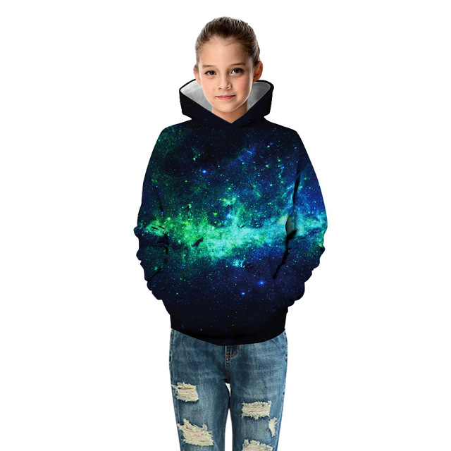 Bluza dziecięca Galaxy 3D Print mgławica, luźny płaszcz Junior Teen, topy sweter, chłopiec i dziewczynka, 5-14 lat, z kapturem - Wianko - 5