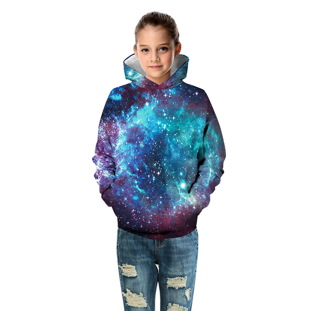 Bluza dziecięca Galaxy 3D Print mgławica, luźny płaszcz Junior Teen, topy sweter, chłopiec i dziewczynka, 5-14 lat, z kapturem - Wianko - 15