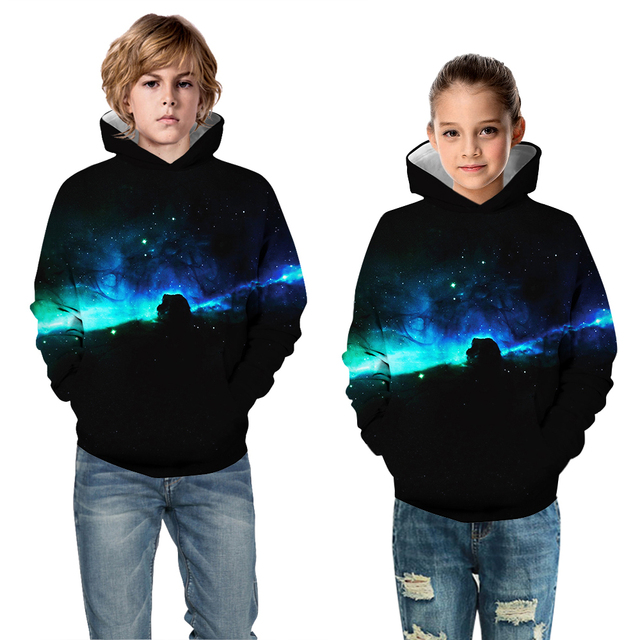 Bluza dziecięca Galaxy 3D Print mgławica, luźny płaszcz Junior Teen, topy sweter, chłopiec i dziewczynka, 5-14 lat, z kapturem - Wianko - 21