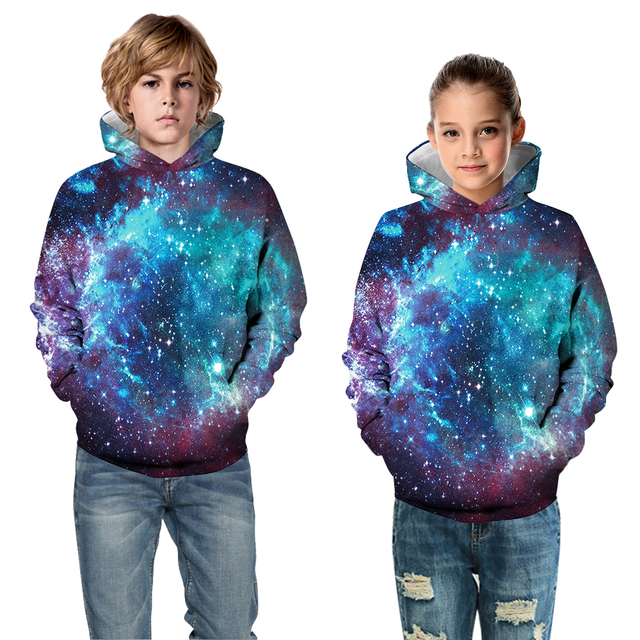 Bluza dziecięca Galaxy 3D Print mgławica, luźny płaszcz Junior Teen, topy sweter, chłopiec i dziewczynka, 5-14 lat, z kapturem - Wianko - 16