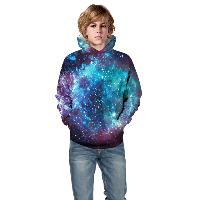 Bluza dziecięca Galaxy 3D Print mgławica, luźny płaszcz Junior Teen, topy sweter, chłopiec i dziewczynka, 5-14 lat, z kapturem - Wianko - 14