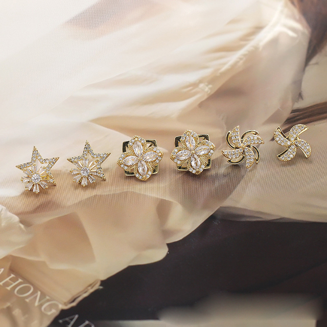 Kolczyki damska biżuteria 925 Sterling Silver w klasycznym stylu ze złotym wiatrakiem i gwiazdą - Wianko - 1