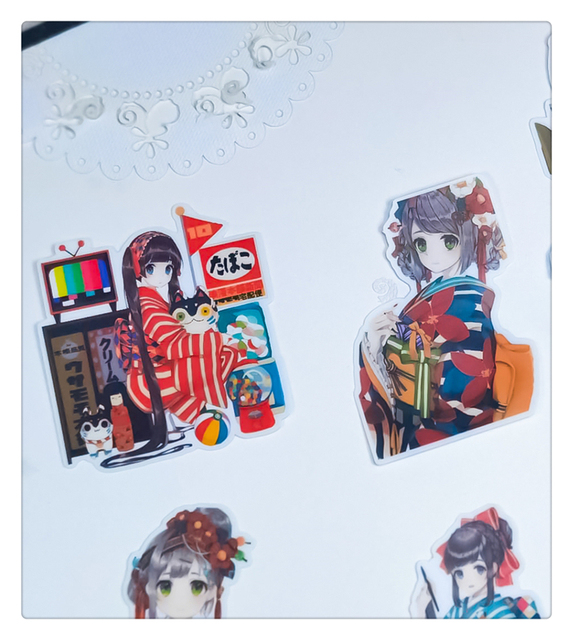 Paczka 16 sztuk japońskie naklejki na etykiety w motywie kimono dla fanek Kawaii Planner Scrapbooking - Wianko - 8