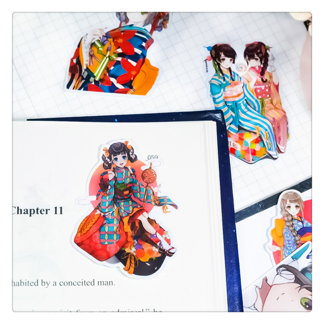 Paczka 16 sztuk japońskie naklejki na etykiety w motywie kimono dla fanek Kawaii Planner Scrapbooking - Wianko - 4