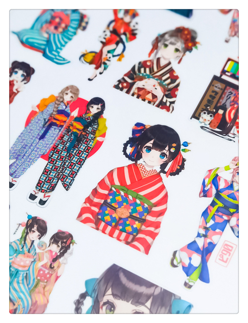 Paczka 16 sztuk japońskie naklejki na etykiety w motywie kimono dla fanek Kawaii Planner Scrapbooking - Wianko - 5