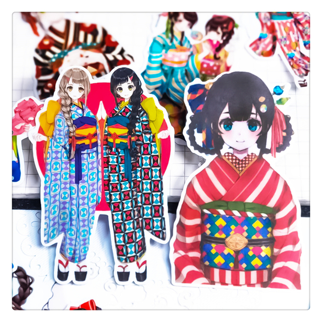 Paczka 16 sztuk japońskie naklejki na etykiety w motywie kimono dla fanek Kawaii Planner Scrapbooking - Wianko - 2