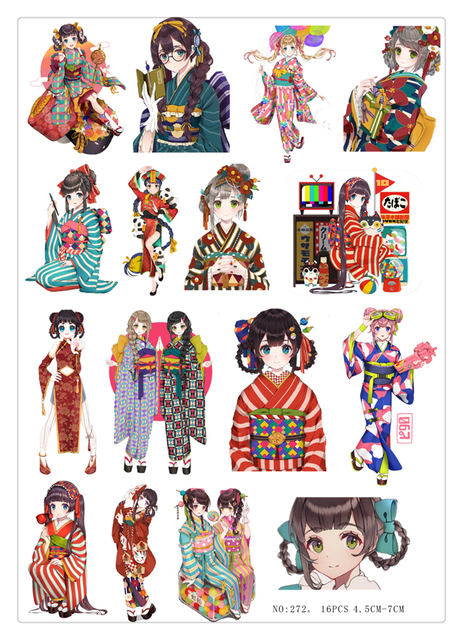 Paczka 16 sztuk japońskie naklejki na etykiety w motywie kimono dla fanek Kawaii Planner Scrapbooking - Wianko - 11