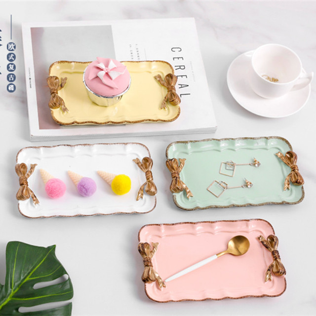 Zestaw prostokątnych talerzy ceramicznych imitujących kreatywne żywice, idealny na deser i ciasto - Wianko - 5