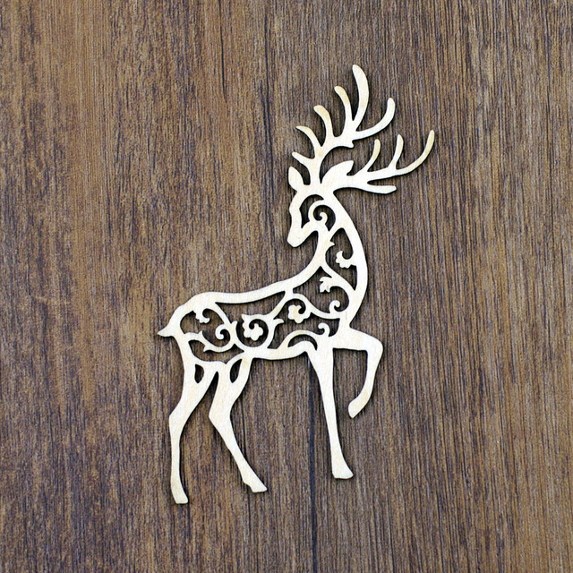 12 sztuk/partia drewnianych dekoracji DIY w kształcie małych jeleni QITAI do scrapbookingu laserowo wycinanych na wesela WF285 - Wianko - 1