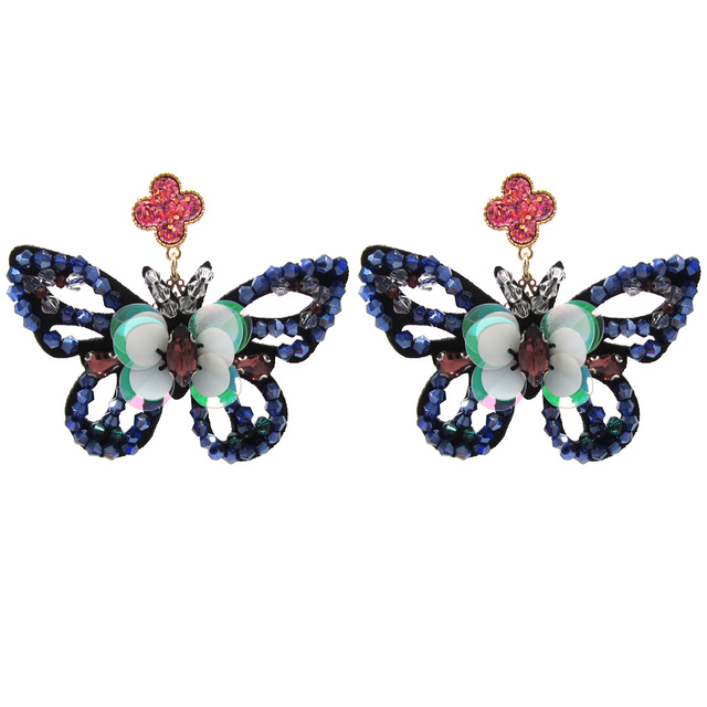 Kolczyki motylkowe w stylu etnicznym - niebieskie czeskie wyroby - Wianko - 23