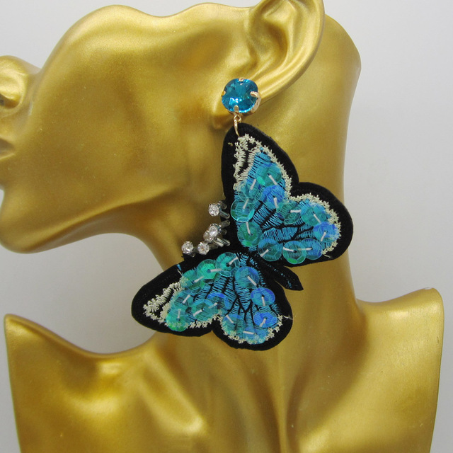 Kolczyki motylkowe w stylu etnicznym - niebieskie czeskie wyroby - Wianko - 36