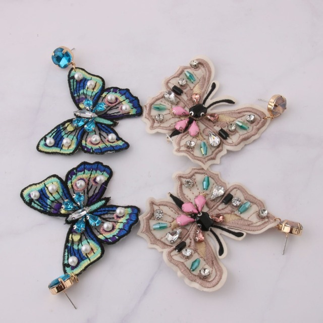 Kolczyki motylkowe w stylu etnicznym - niebieskie czeskie wyroby - Wianko - 7