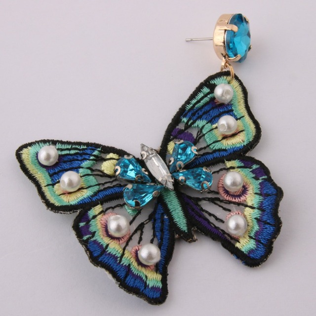 Kolczyki motylkowe w stylu etnicznym - niebieskie czeskie wyroby - Wianko - 4