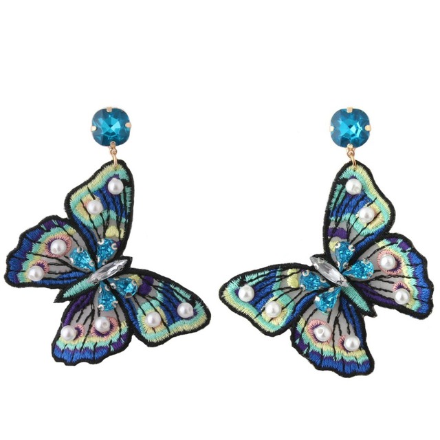 Kolczyki motylkowe w stylu etnicznym - niebieskie czeskie wyroby - Wianko - 3