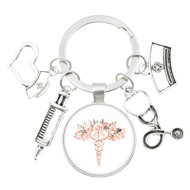 Breloczek z obrazkiem pielęgniarki z kreatywnym modelem strzykawki, stetoskopem i narzędziami medycznymi - breloczek pielęgniarski - Wianko - 7