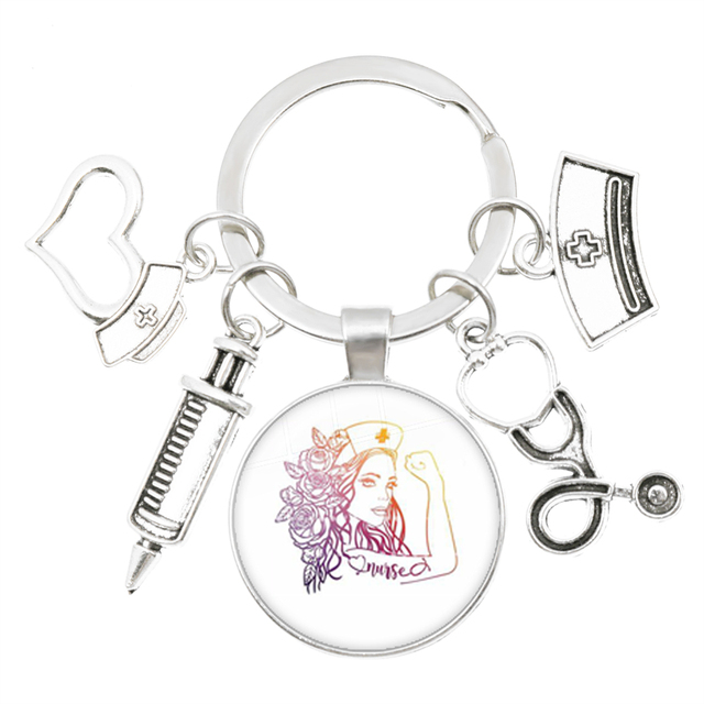 Breloczek z obrazkiem pielęgniarki z kreatywnym modelem strzykawki, stetoskopem i narzędziami medycznymi - breloczek pielęgniarski - Wianko - 11