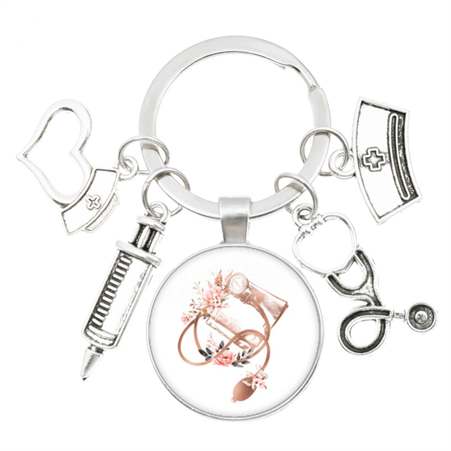 Breloczek z obrazkiem pielęgniarki z kreatywnym modelem strzykawki, stetoskopem i narzędziami medycznymi - breloczek pielęgniarski - Wianko - 15