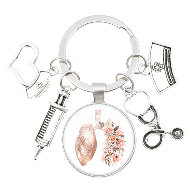 Breloczek z obrazkiem pielęgniarki z kreatywnym modelem strzykawki, stetoskopem i narzędziami medycznymi - breloczek pielęgniarski - Wianko - 5