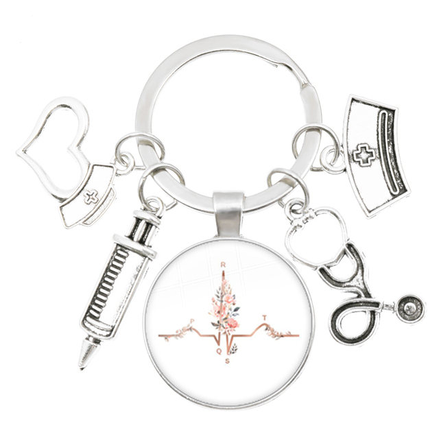 Breloczek z obrazkiem pielęgniarki z kreatywnym modelem strzykawki, stetoskopem i narzędziami medycznymi - breloczek pielęgniarski - Wianko - 16