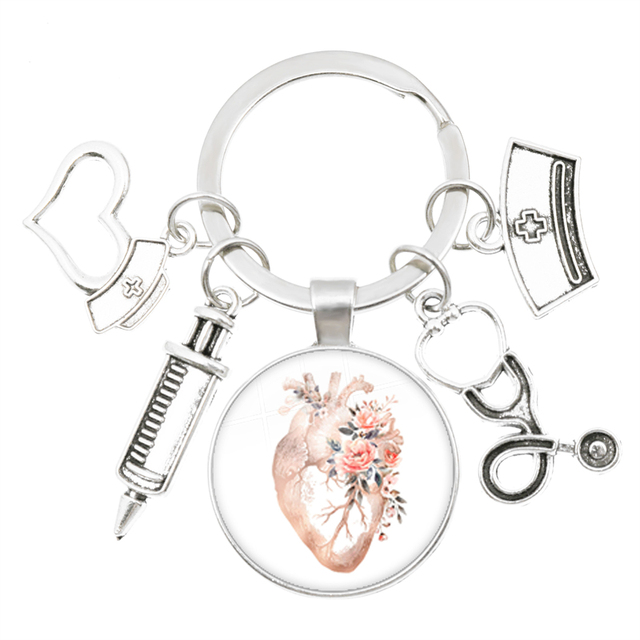 Breloczek z obrazkiem pielęgniarki z kreatywnym modelem strzykawki, stetoskopem i narzędziami medycznymi - breloczek pielęgniarski - Wianko - 9