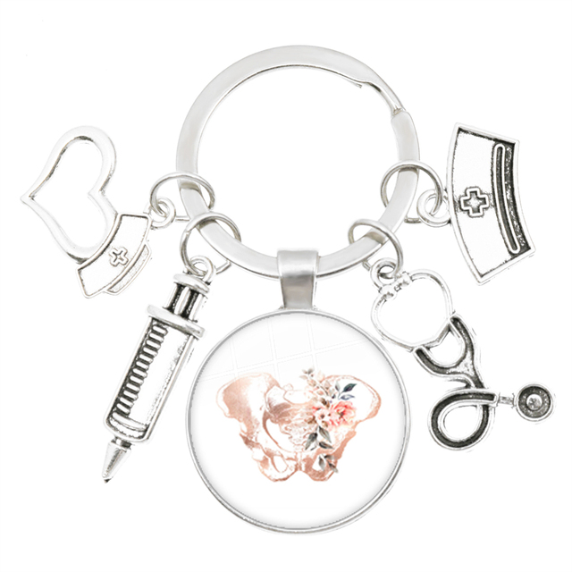 Breloczek z obrazkiem pielęgniarki z kreatywnym modelem strzykawki, stetoskopem i narzędziami medycznymi - breloczek pielęgniarski - Wianko - 6