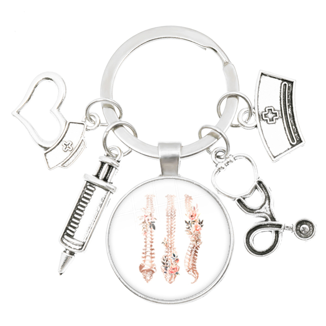Breloczek z obrazkiem pielęgniarki z kreatywnym modelem strzykawki, stetoskopem i narzędziami medycznymi - breloczek pielęgniarski - Wianko - 2