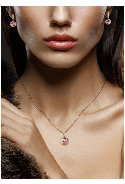 SANTUZZA 925 srebrny komplet biżuterii damskiej - różowy szafir, biały CZ, kule - Wianko - 5